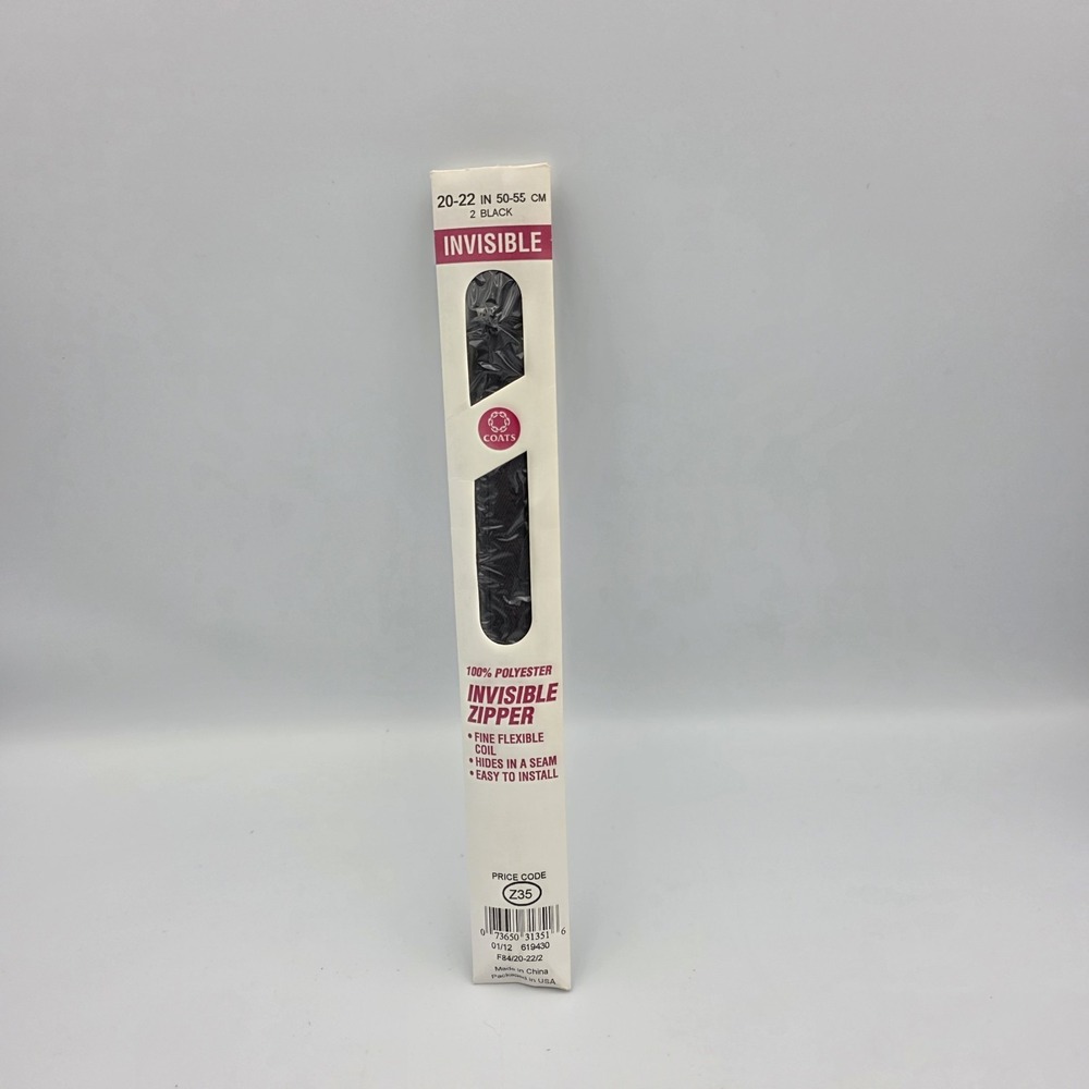 Coats & Clark Zipper 20" - 22" Invisible 100% Polyester Black Flexible Coil